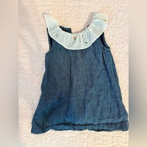 Blue Sleeveless Dress with White Ruffled Collar
